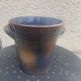 Champagne bucket in blue and beige glazed ceramic, vintage handmade