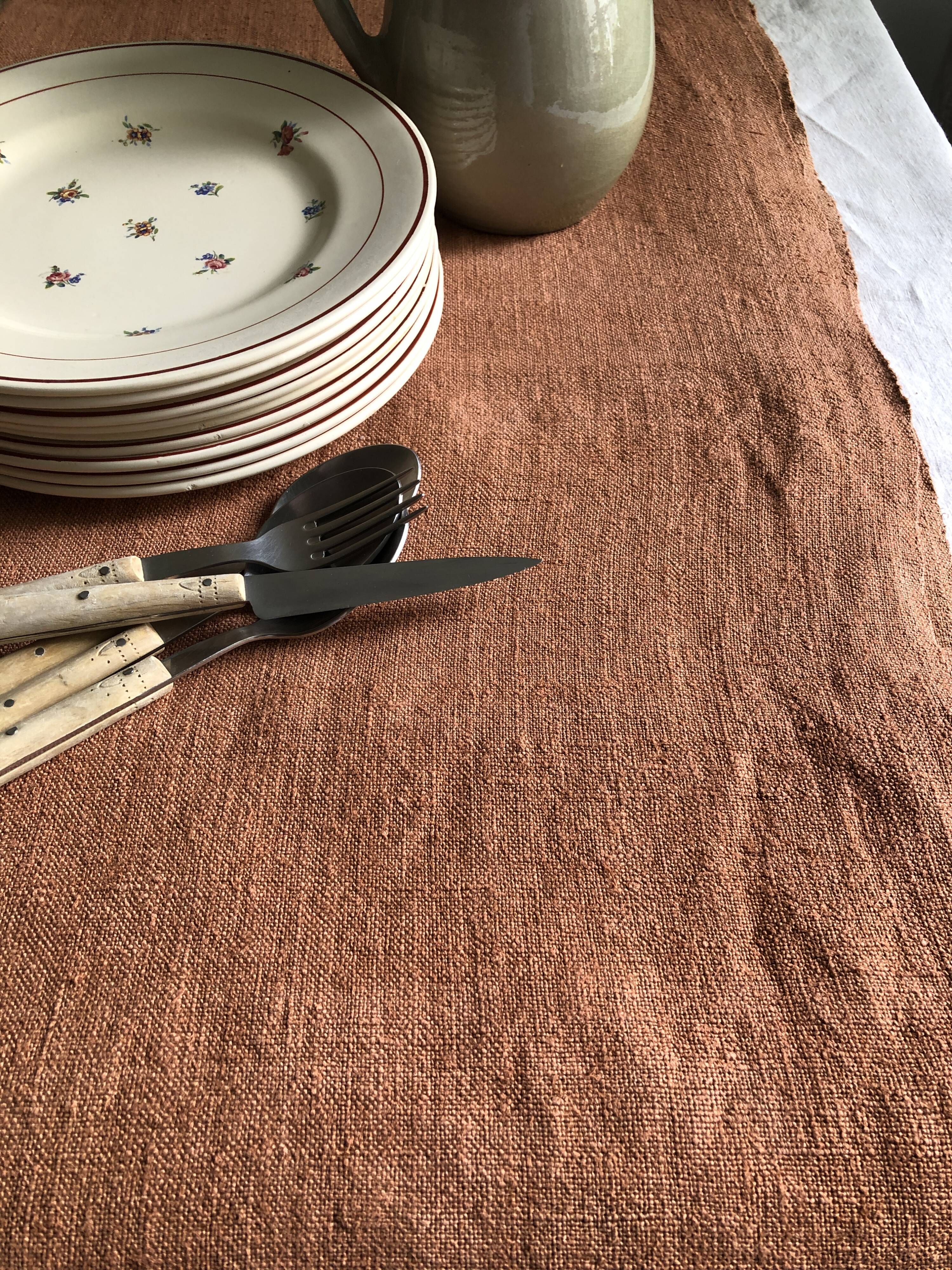 Terracotta tinted hemp harvest tablecloth