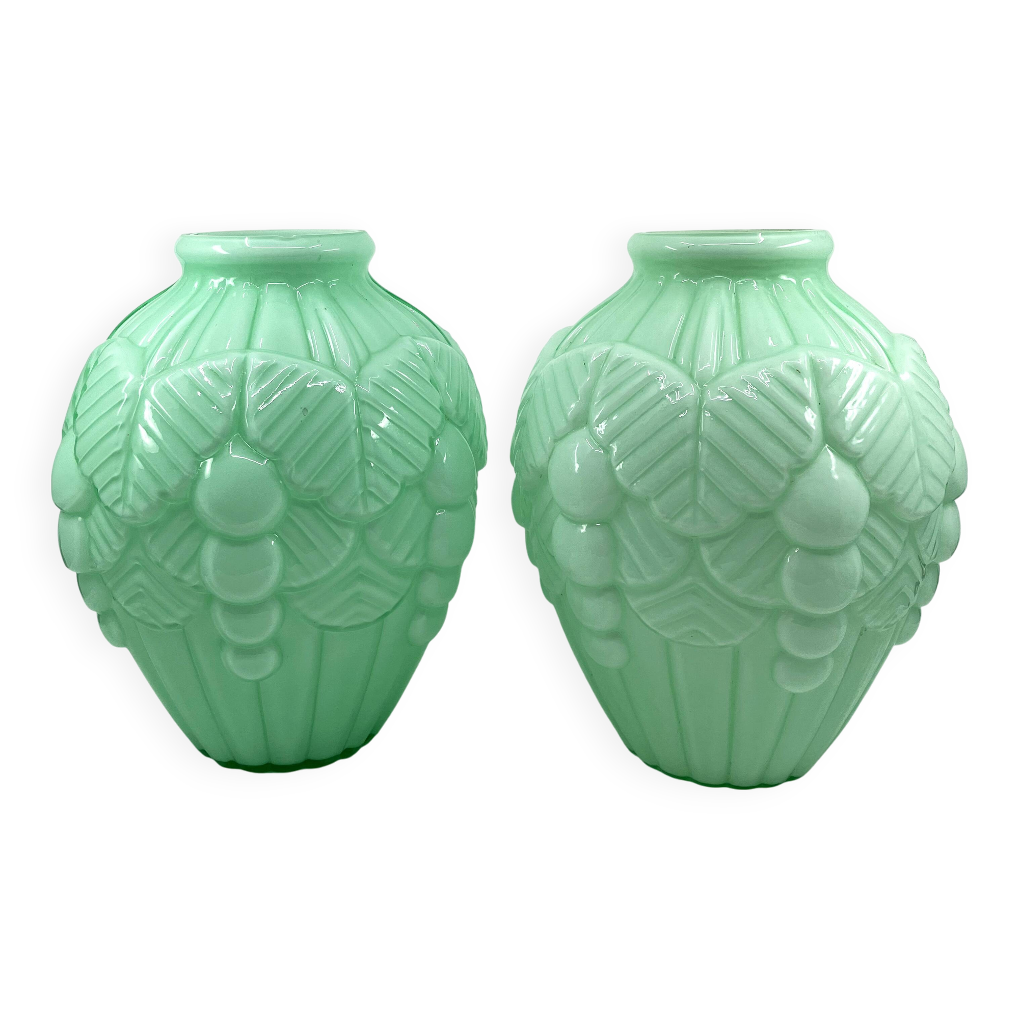 2 Art Deco vases in green opaline • Circa 1920/30