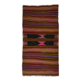 Vintage striped pink and brown Kilim Oushak handmade rug 310 x 158 cm