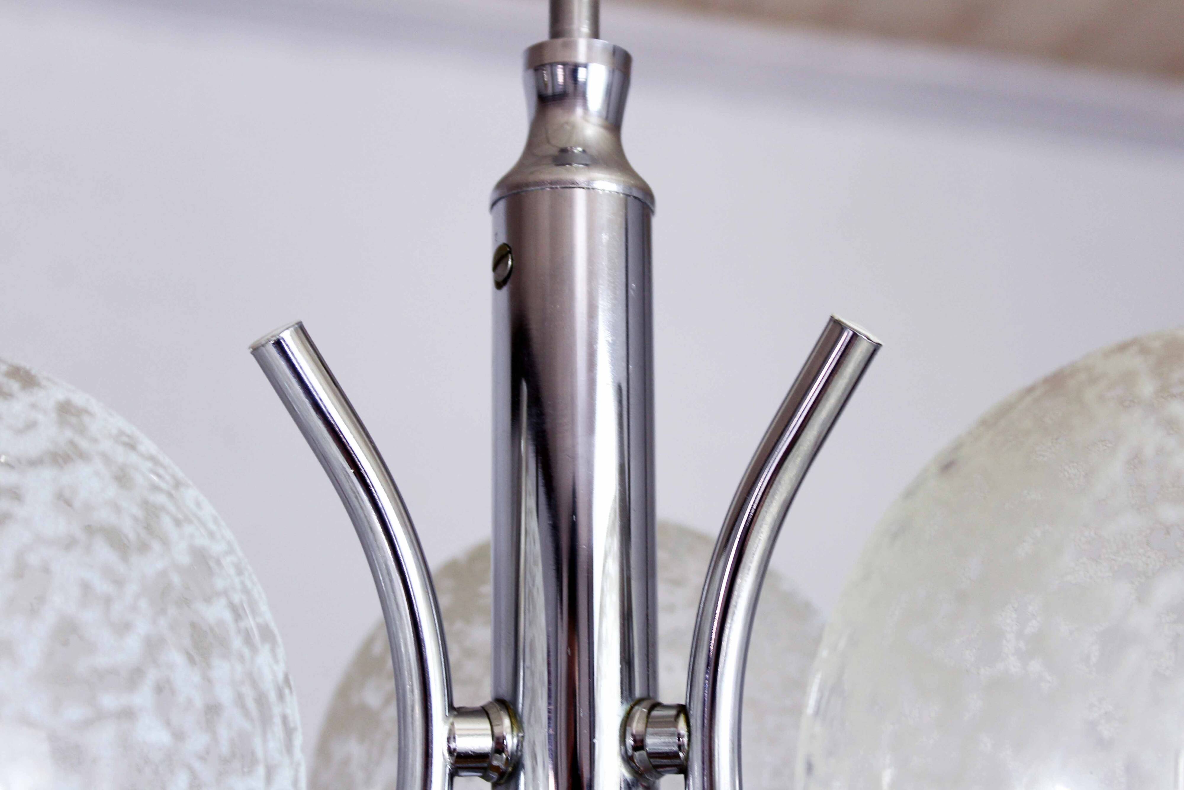 Glass and chrome metal chandelier 1970