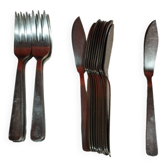 Old fish cutlery: stainless steel forks and knives - made in France