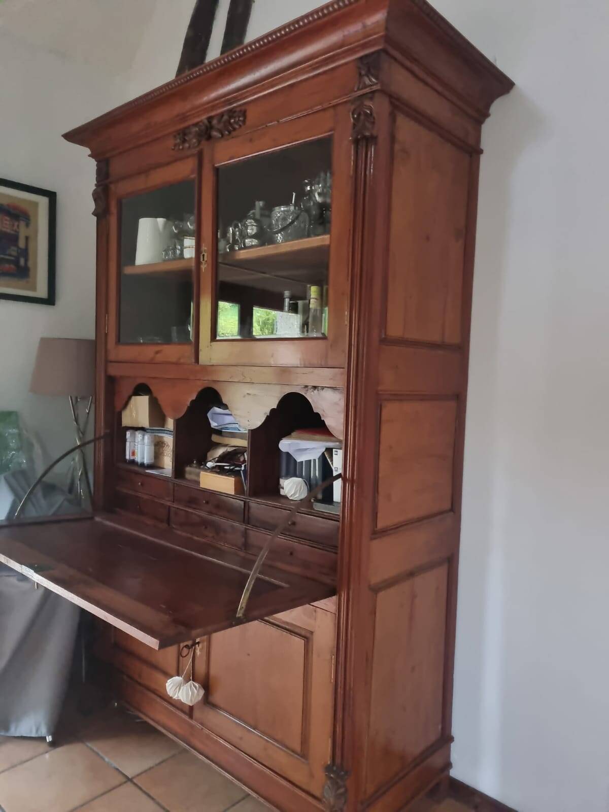 Cupboard, display cabinet, and secretary from Pondicherry, late 19th century.