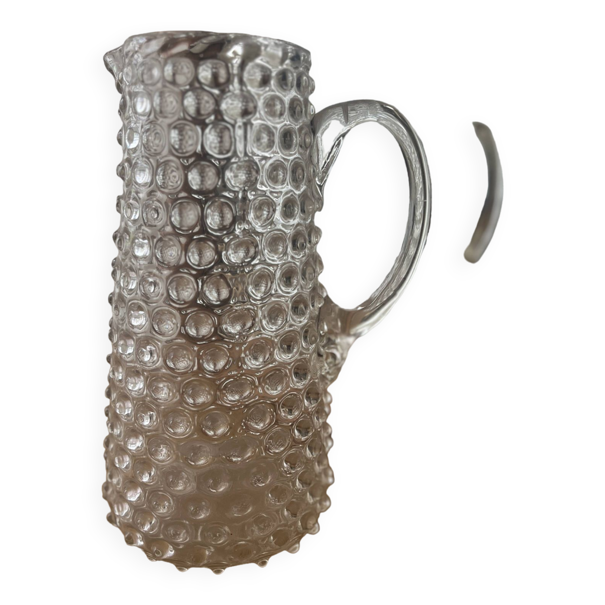 Vintage beaded and mouth-blown carafe or vase in rostrato glass, Italy 1930