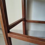 Antique campaign stool in solid wood with a straw seat.