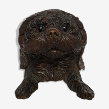 Carved wood inkwell Swiss dog