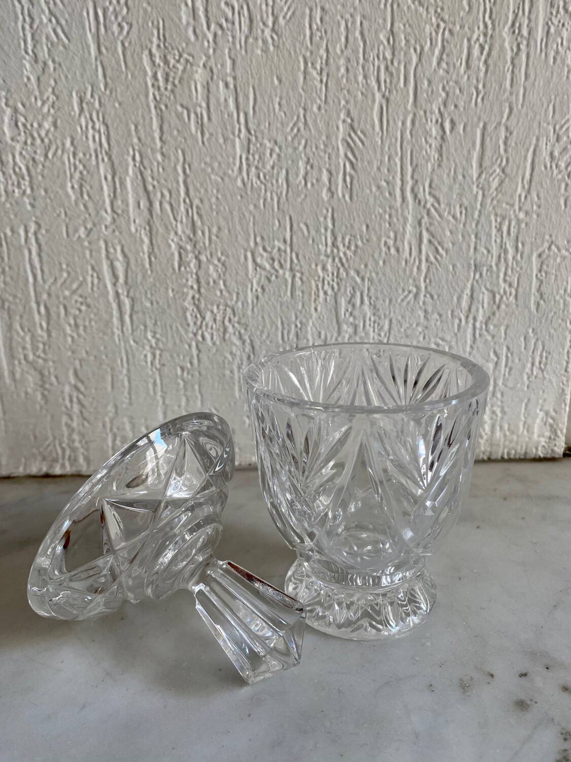 Vintage chiseled glass candy dish