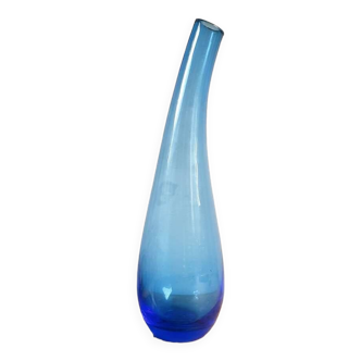 Vase soliflore en verre bleu teinté