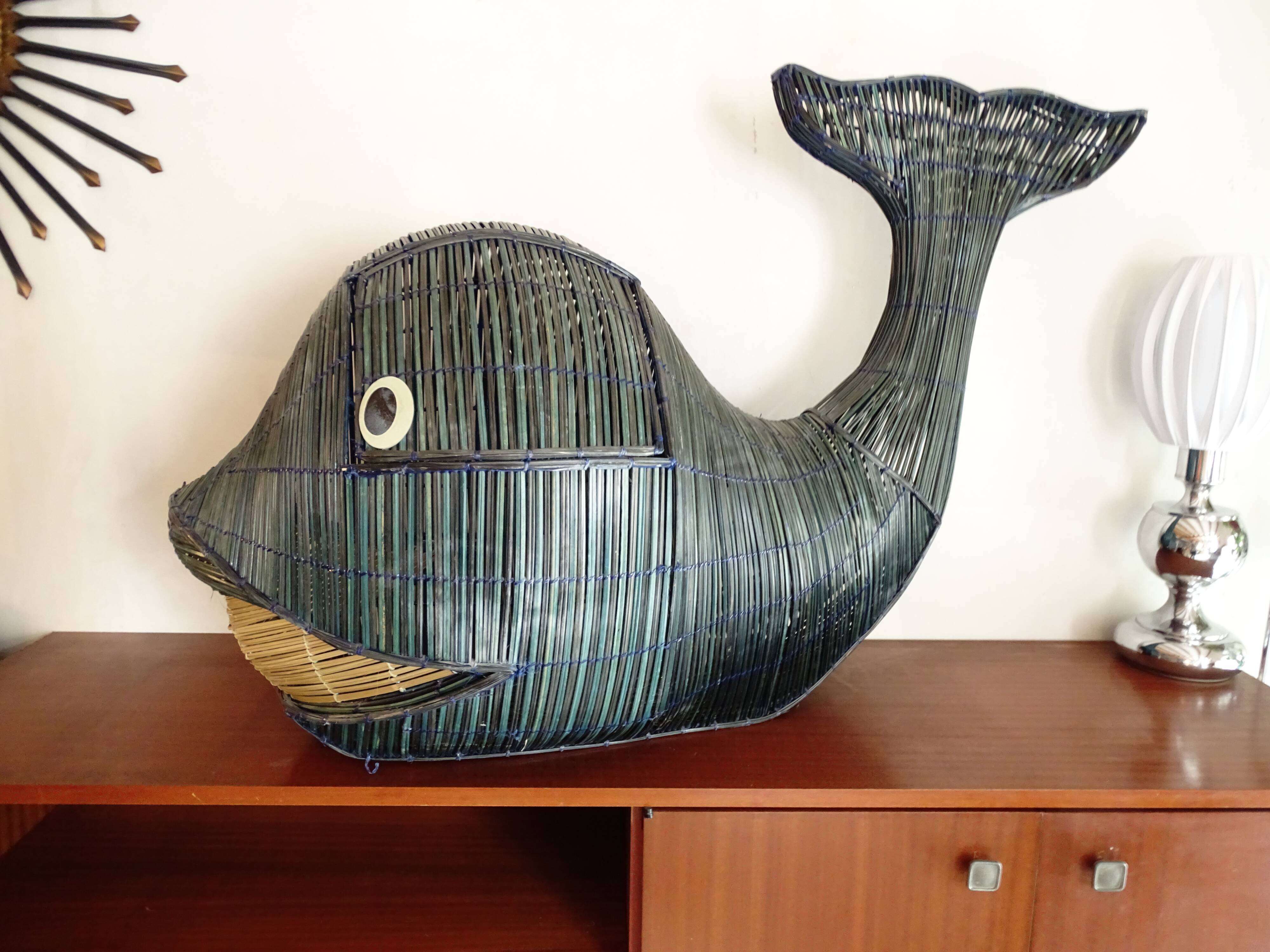Vintage giant whale wicker storage box