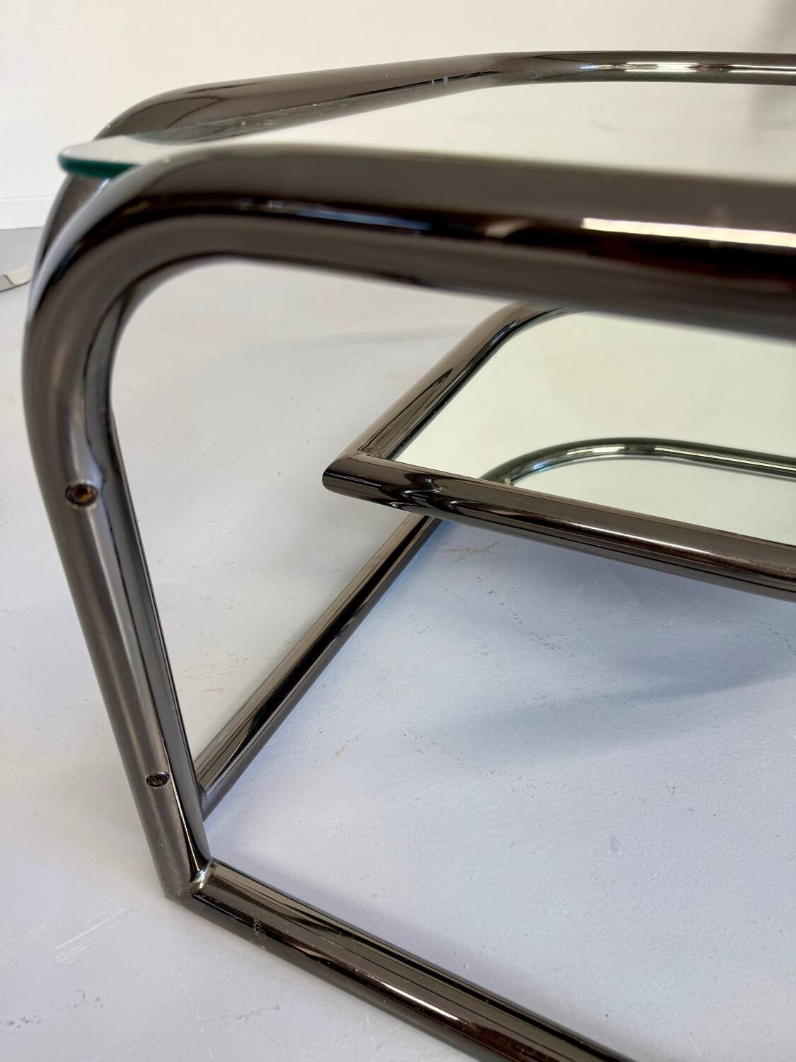 Vintage tubular coffee table with glass top, Italian design Morex, 70s