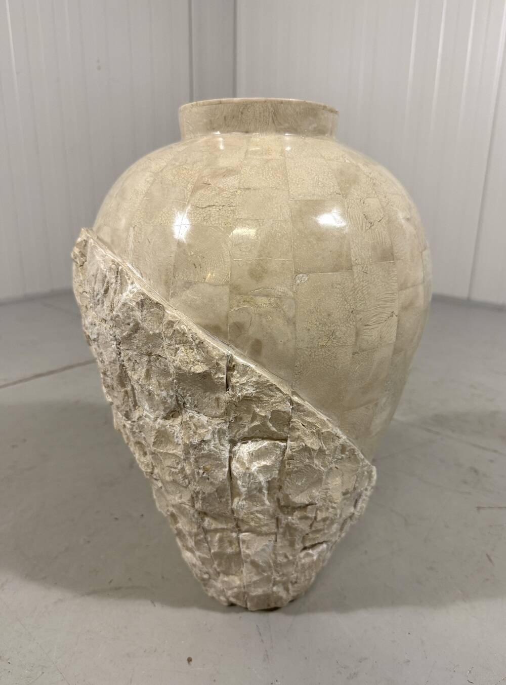 Travertine mactan stone columns & vase 1980’s