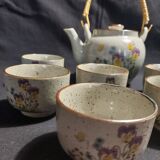 Service à thé vintage en grès six tasses et théière