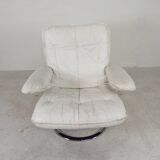 Leolux armchair, swivel chair with white leather upholstery, 1960s