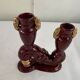 Bordeaux and Gold glazed earthenware candlestick attributed to Vallauris, 1950s