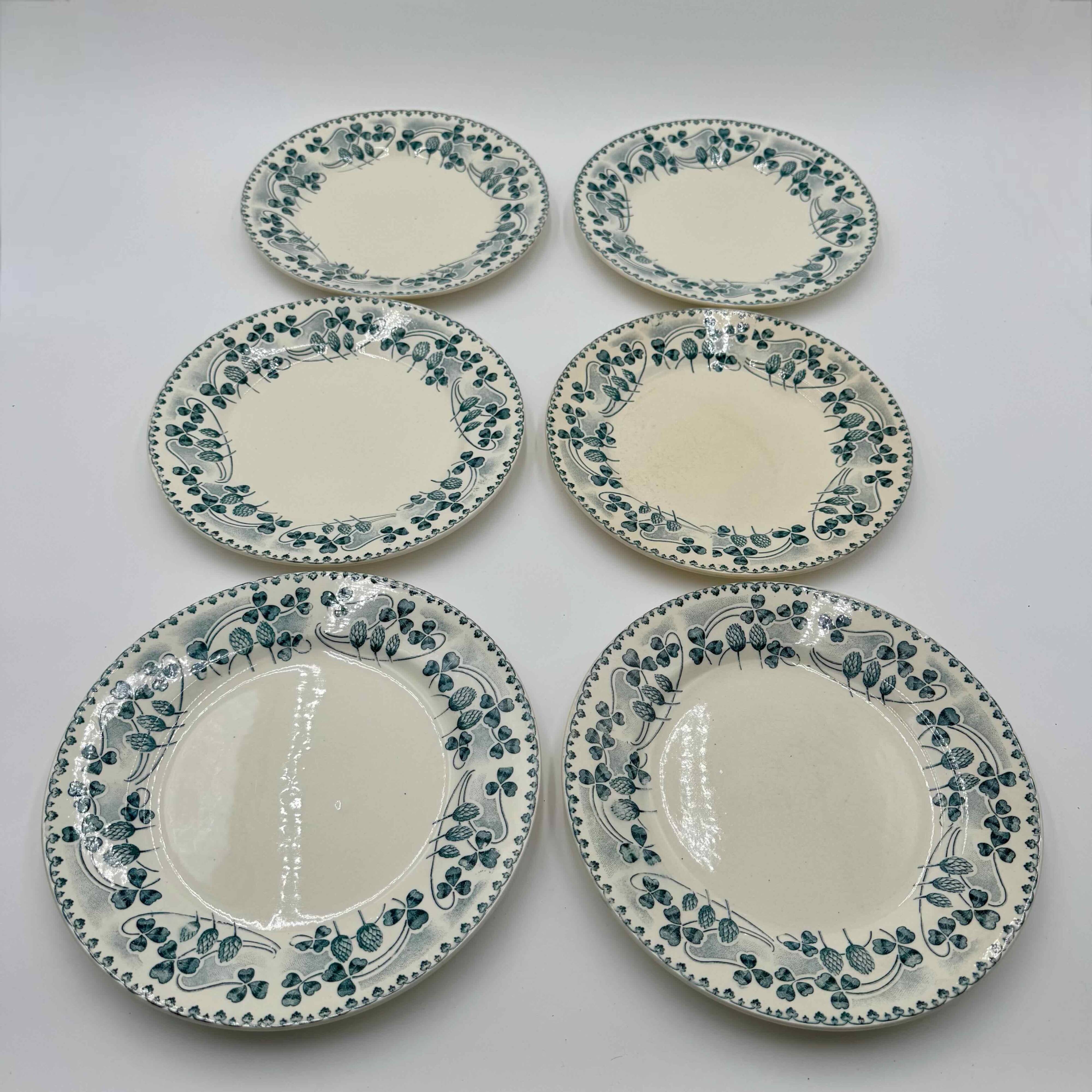 Ironstone dinner plates by E. Bourgeois, Catinat pattern, late 19th century
