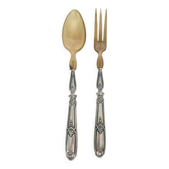 2 silver and horn salad servers