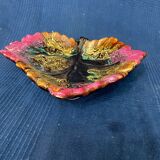 Plat coupe forme feuille en céramique signée Vallauris ancien vintage