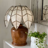 Mother-of-pearl and olive wood lamp