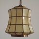 French Vintage Capiz Shell Hanging Pendant Light in Brass Metal and Copper