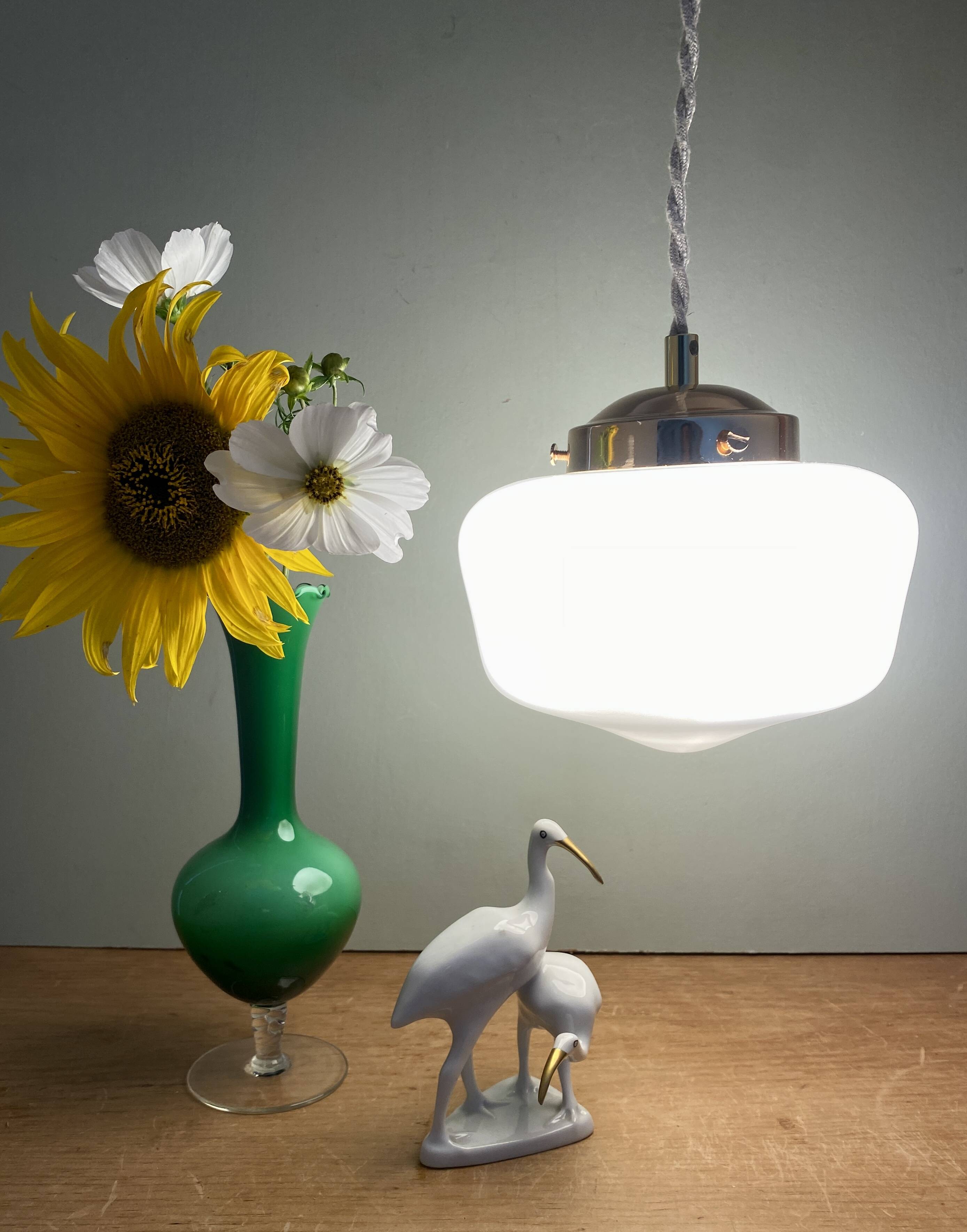 Vintage globe pendant light in white opaline