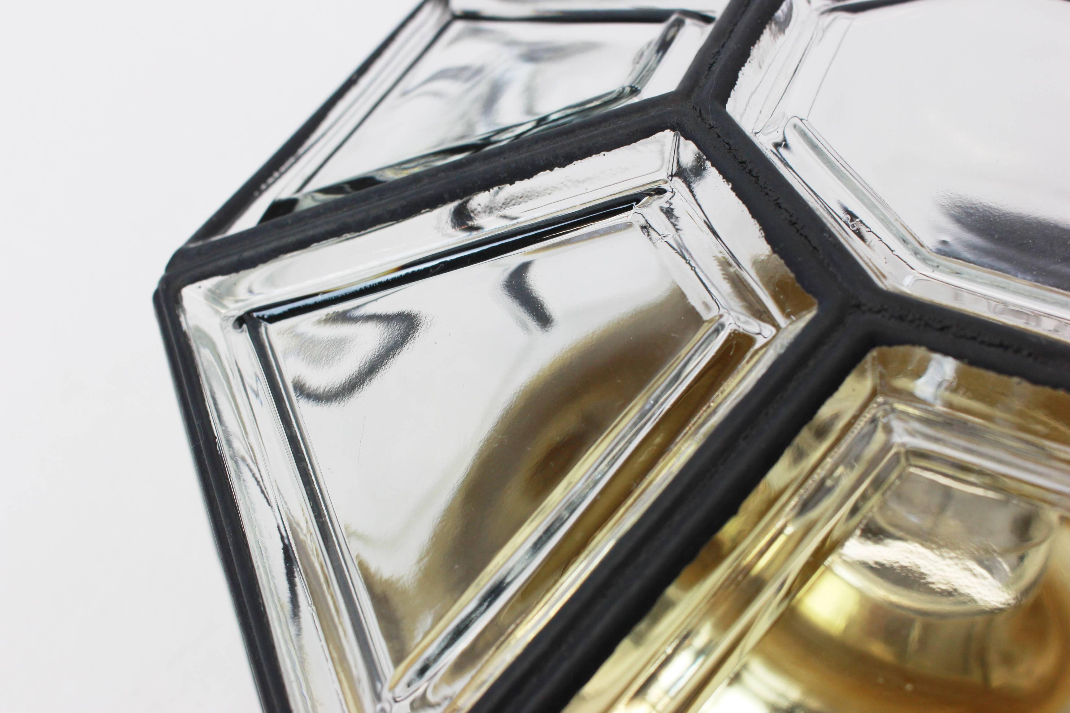 IRon and clear glass ceiling lights by Limburg, Germany, 1960s