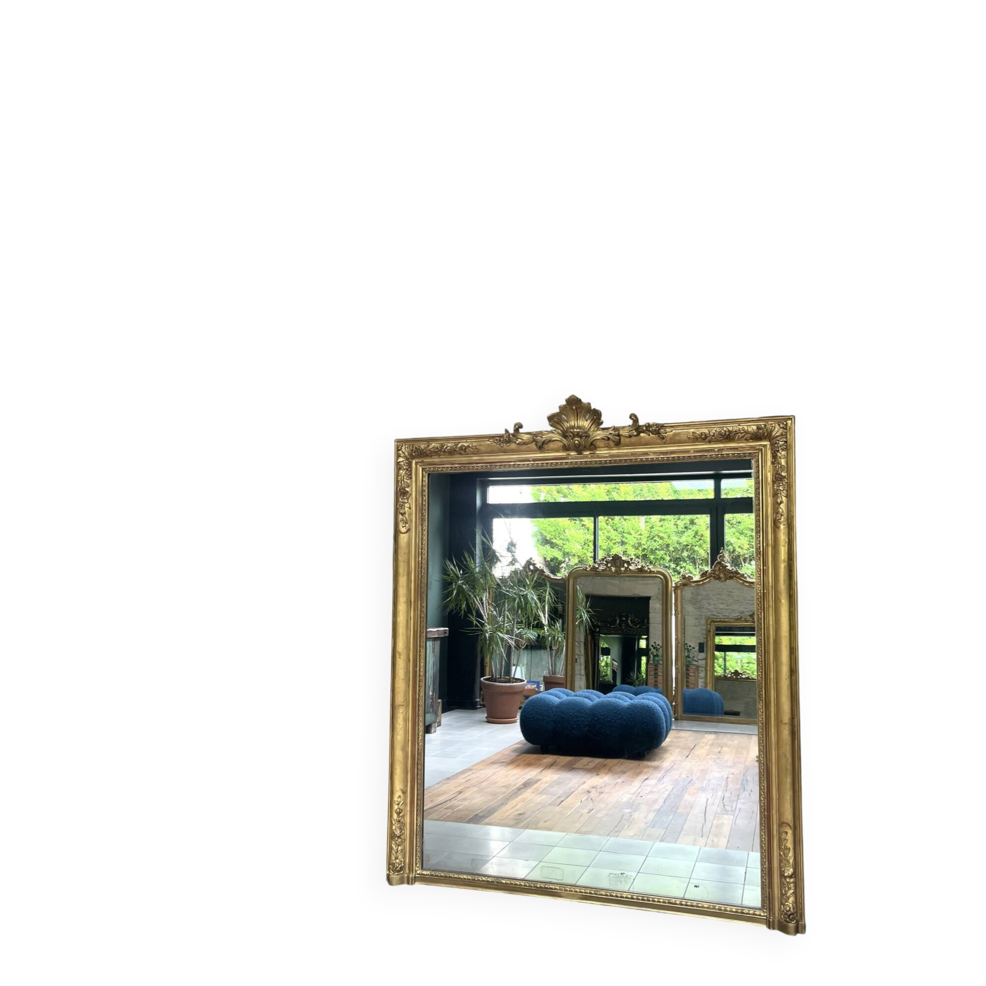 Fireplace mirror with pediment and pearl 178.5/151cm gold leaf, mercury
