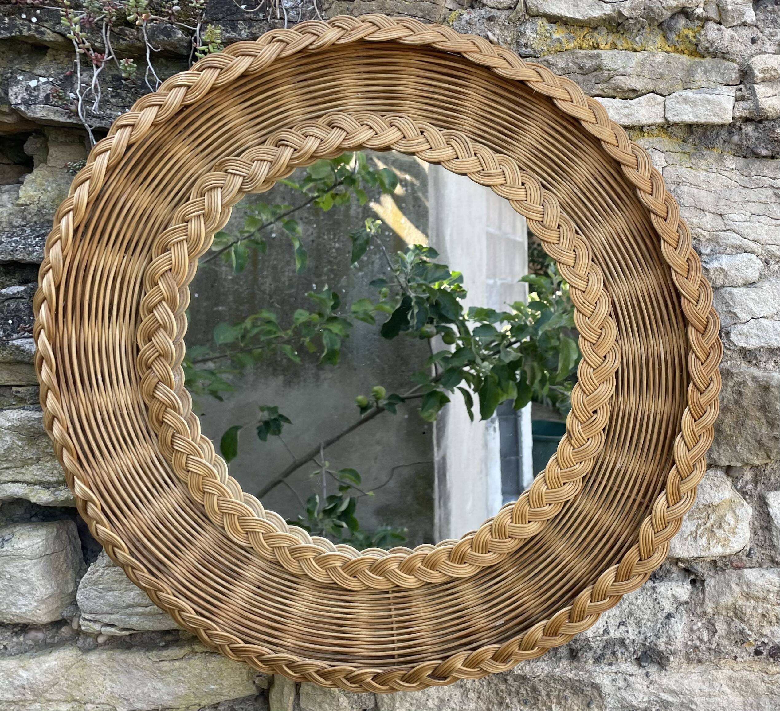 50s woven wicker mirror