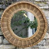 Miroir osier tressé années 50