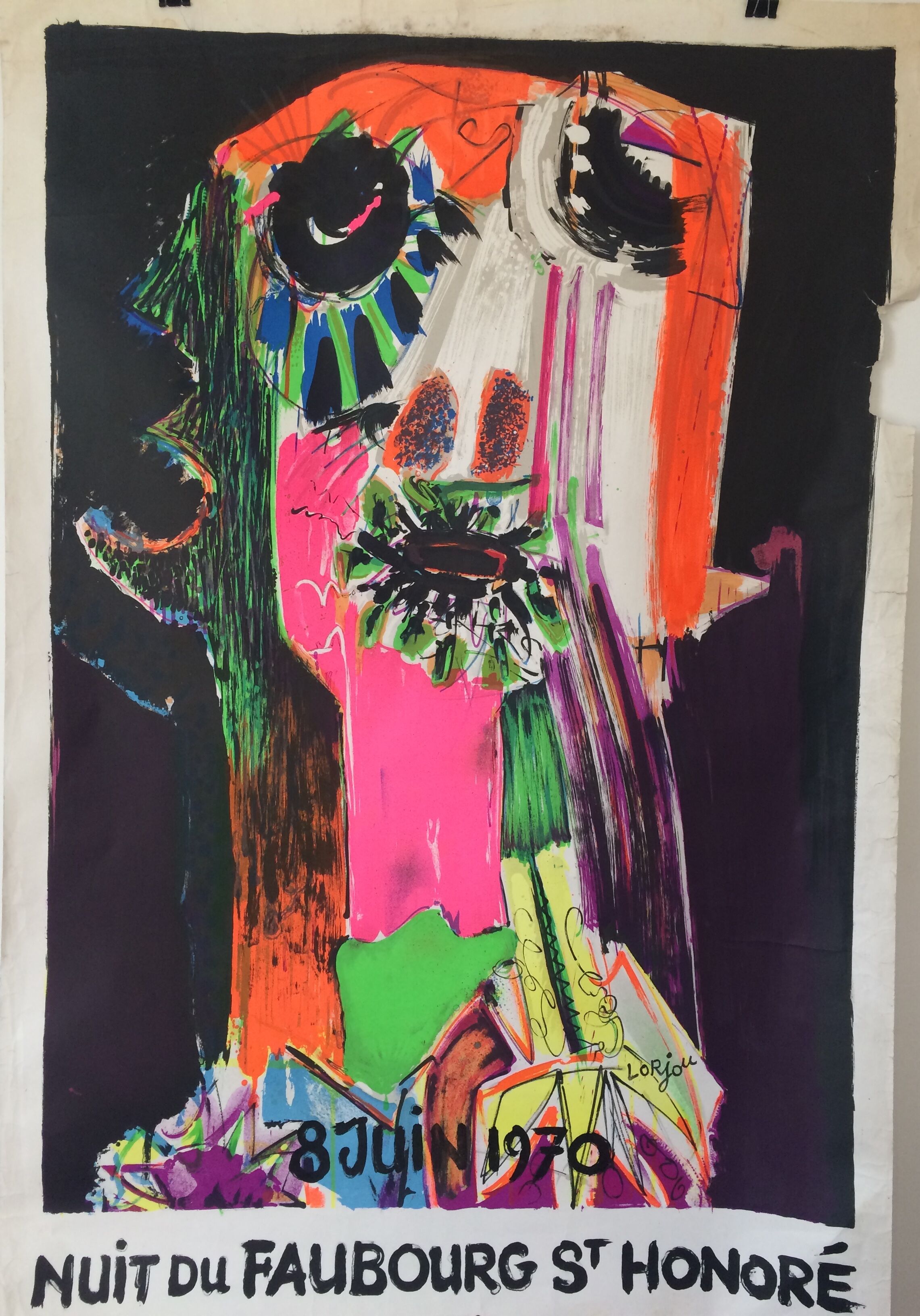 Bernard LORJOU, Nuit du Faubourg St Honoré, 1970. Original large format exhibition poster