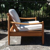 Scandinavian wooden armchair and fabric