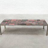 Large Ceramic-Tile Coffee Table by Pia Manu, Handcrafted, Belgium 1960's