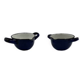 Enamelled metal fondue pot duo