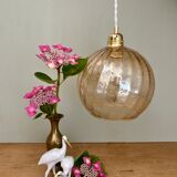 Vintage globe pendant lamp in amber glass