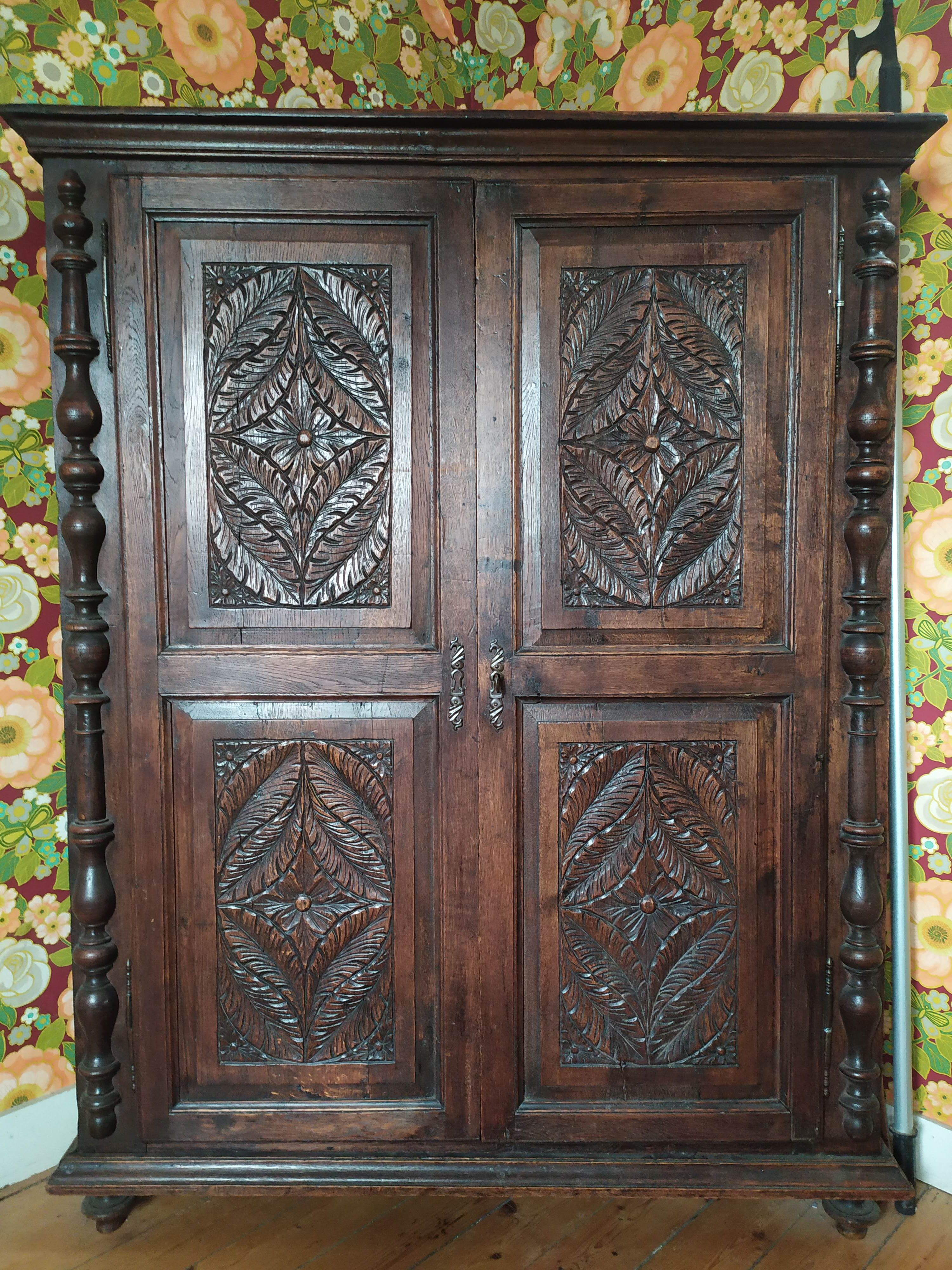 Carved solid wood Breton cabinet