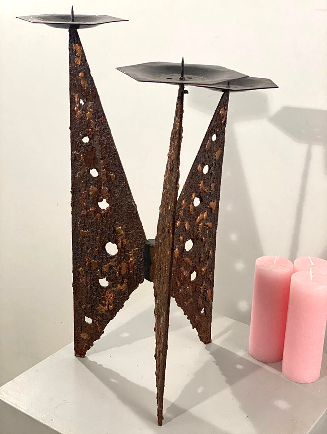 Impressive brutalist 3 candle holder