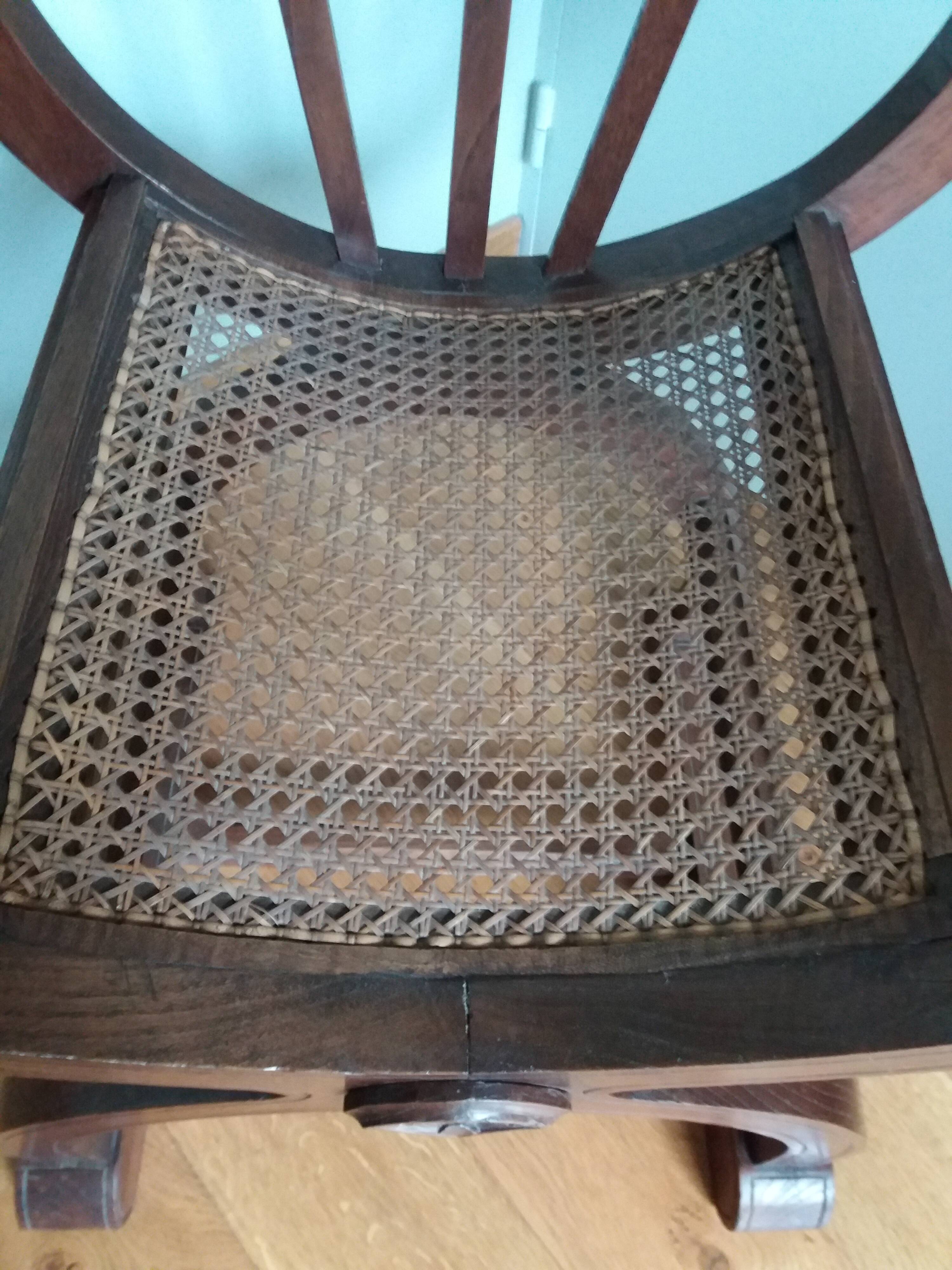 Armchair Curule Dagobert wood and rattan canning