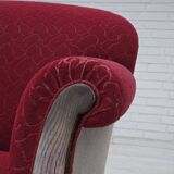 1950s, Danish 3-seater sofa, red and light grey furniture wool, oak wood.