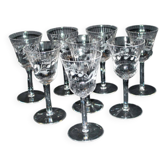 Saint-louis set of 8 art nouveau thistle wine glasses lily of the valley engraving 1900 h13cm