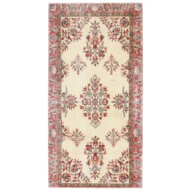1970s Turkish Oushak Handmade Wool Cotton Beige Area Rug 103x206