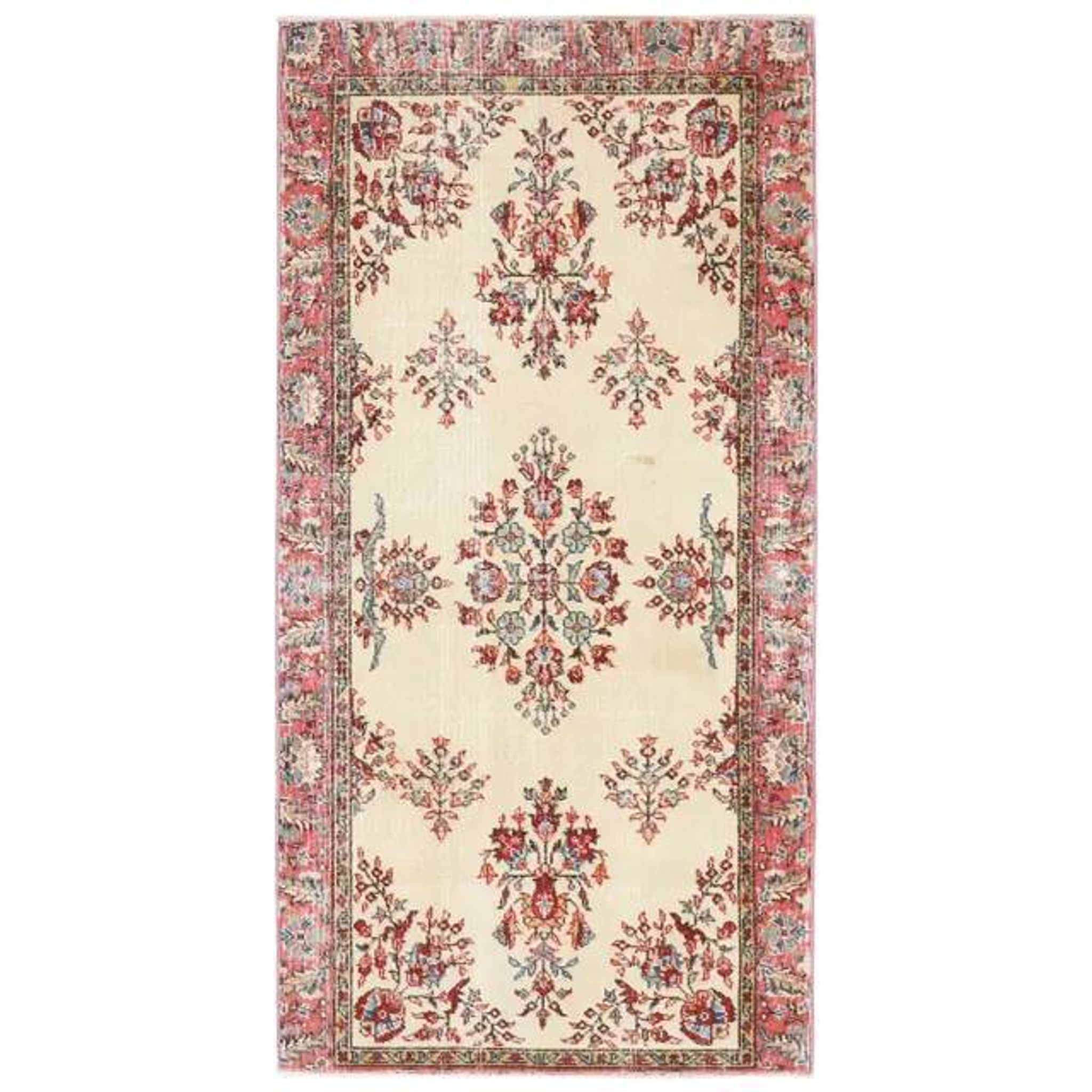 Tapis de sol turc Oushak fait main en laine et coton beige des années 1970 103x206
