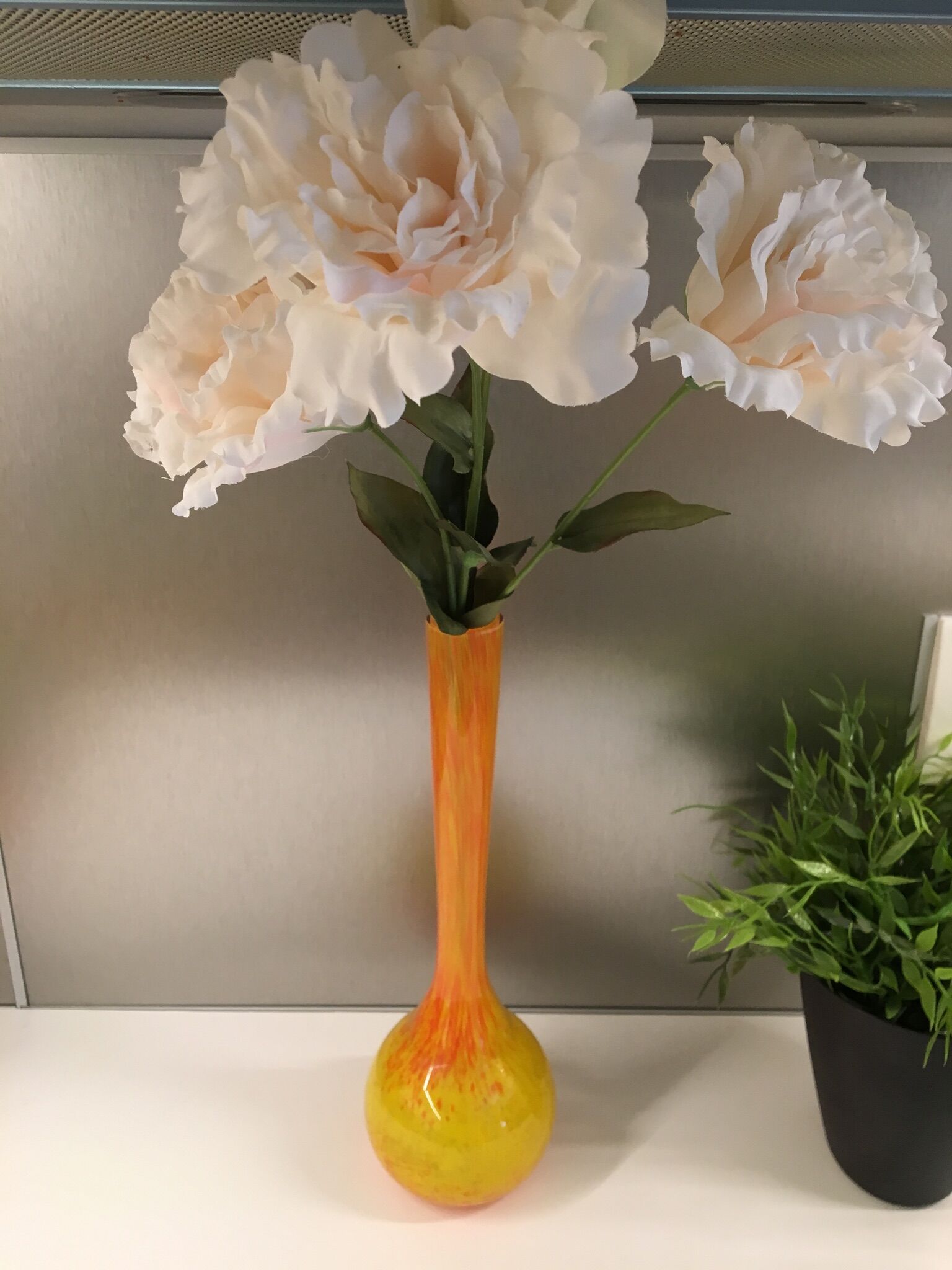 Vintage orange and yellow soliflore vase, signed