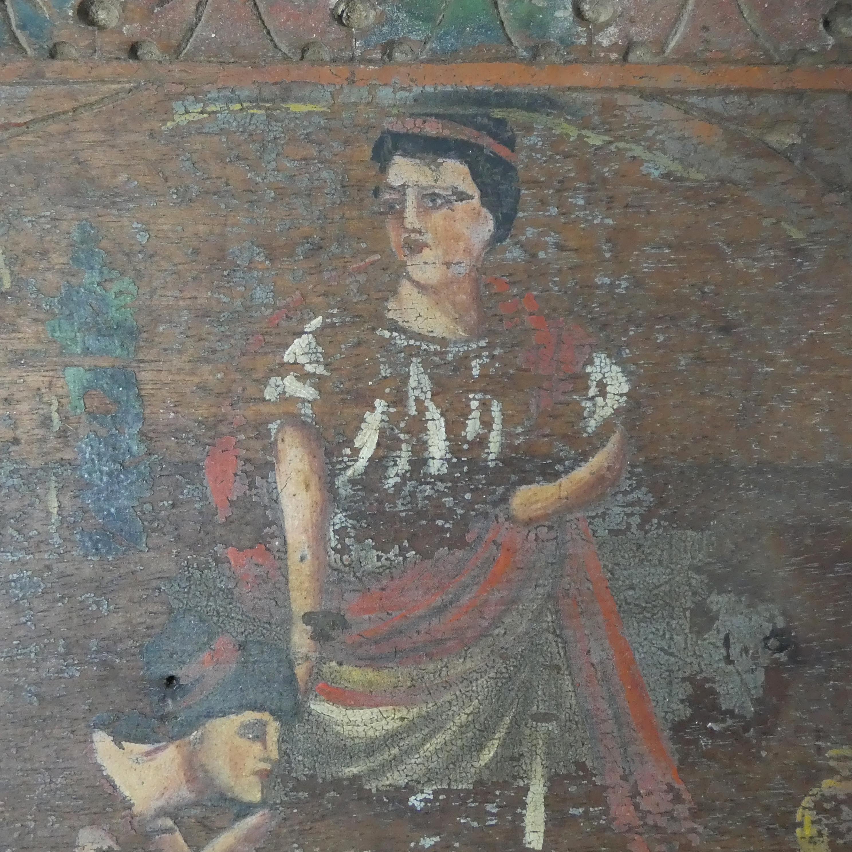 Painting on carved wood panel