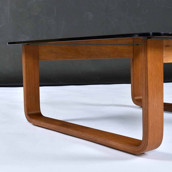 Table d'appoint, table basse carrée en teck et verre Frank Lowen pour Tessa T4, années 1970