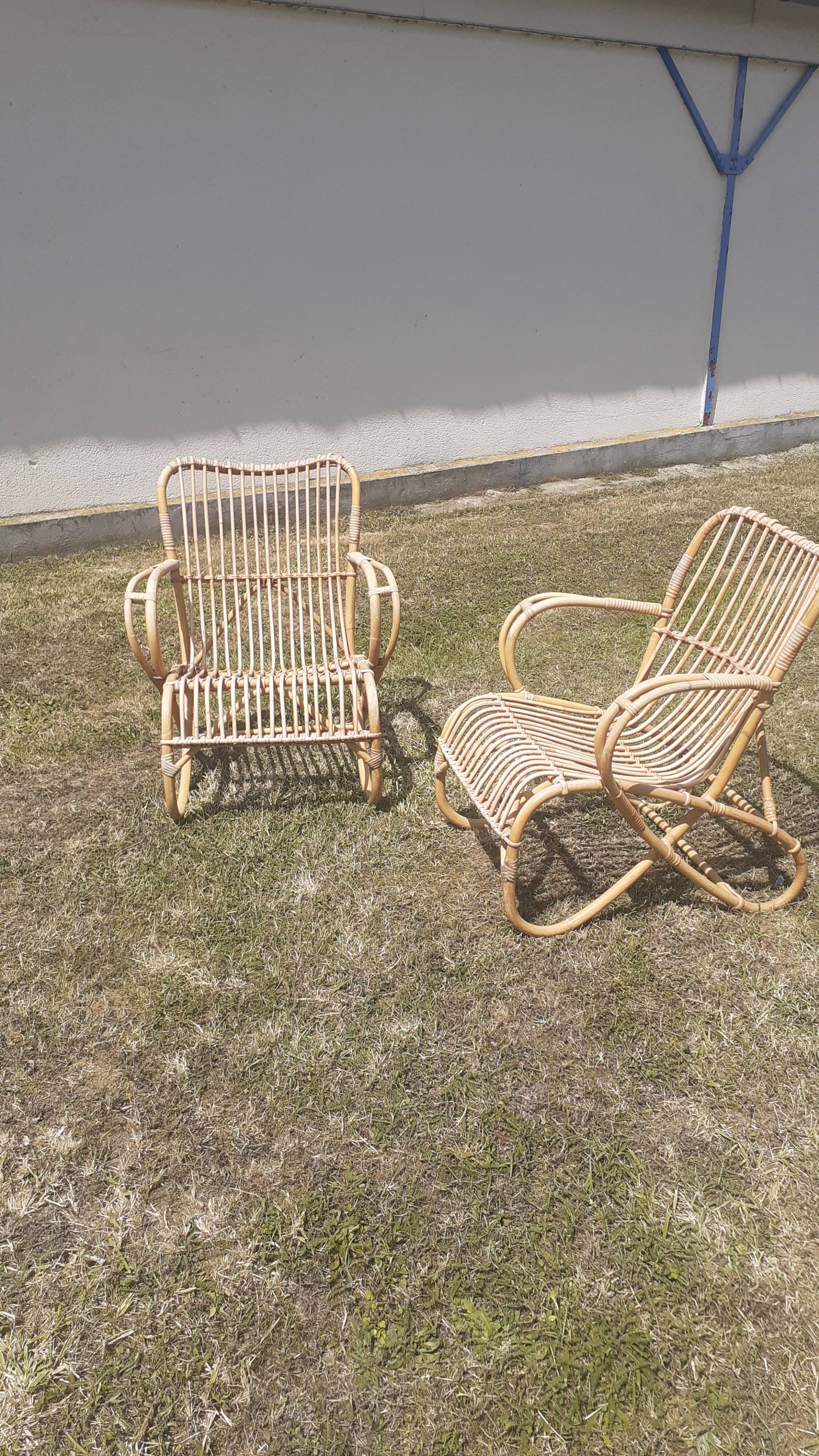 Rattan armchairs design Louis Sognot