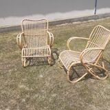 Fauteuils rotin design Louis Sognot