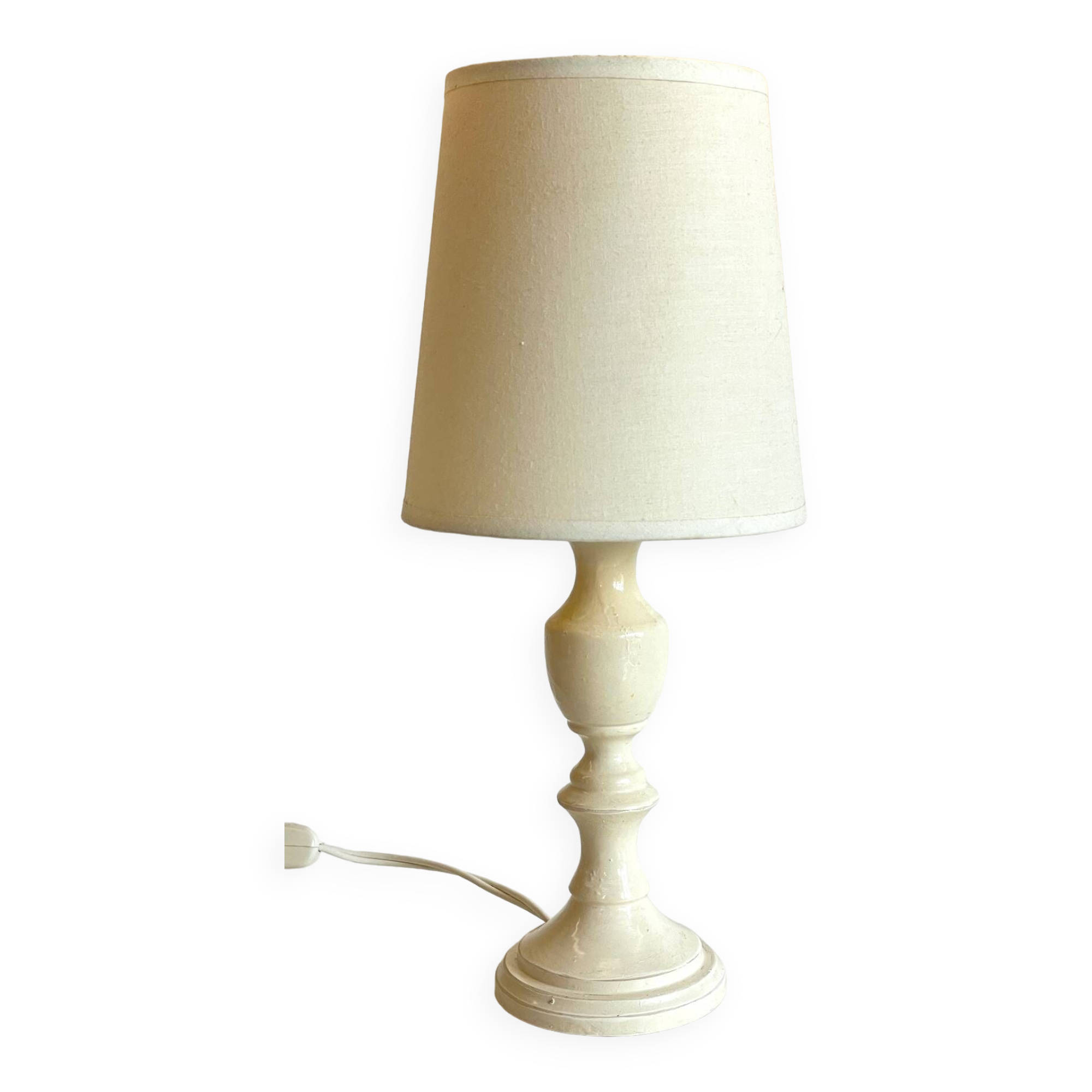 Vintage White-Cream Lacquered WOOD LAMP