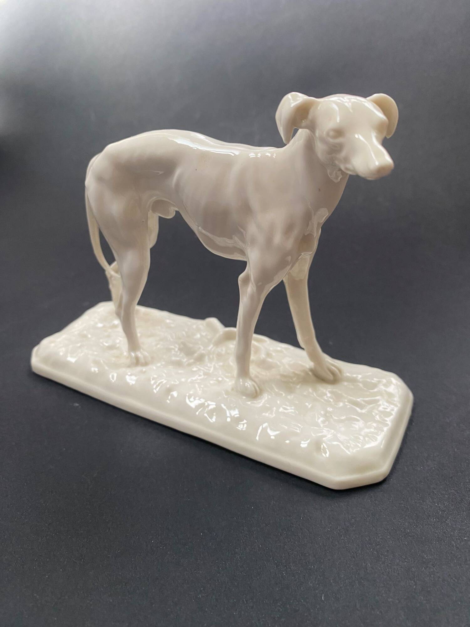 Nymphenburg porcelain greyhound sculpture signed PJ MENE