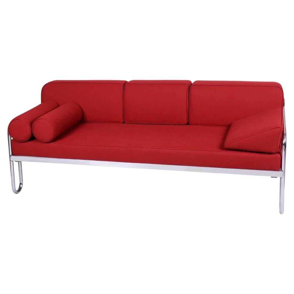 Bauhaus Sofa in Chrome and Upholstery by Hynek Gottwald, Czech, 1930s