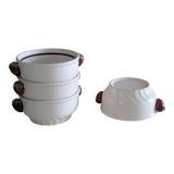 Set of 4 ceramic bowls with strawberry-shaped handles