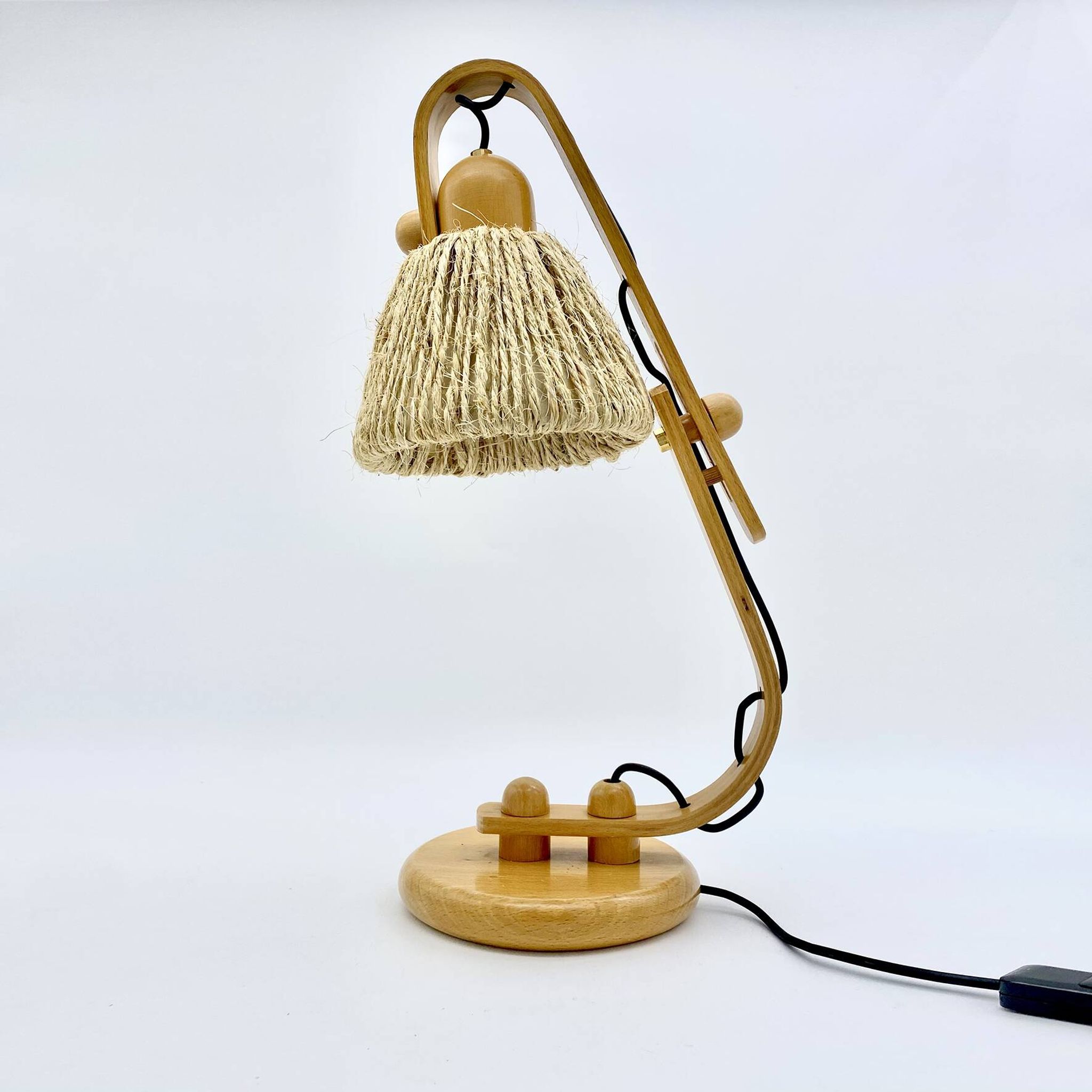 Articulated lamp in wood and rope, 1970s